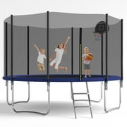 SENCHO GINSYTALIOR 12Ft Trampoline with Basketball Hoop Steel Ladder & 330lbs Capacity Safe Enclosure Net for Kids Adults-Out Net