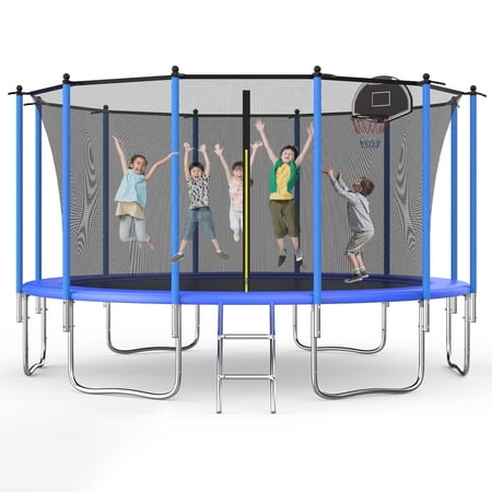 SENCHO GINSYTALIOR 16Ft Trampoline with Basketboard Hoop for Kids & Adults Outdoors Backyard-Out Net