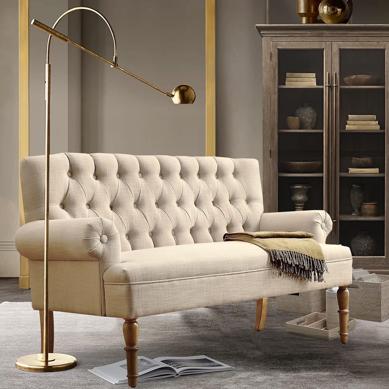 SENCHO GINSYTALIOR 59" W Loveseat Sofa, Mid Century Modern Decor Love Seat Couches for Living Room, Button Tufted Upholstered Small Couch for Bedroom