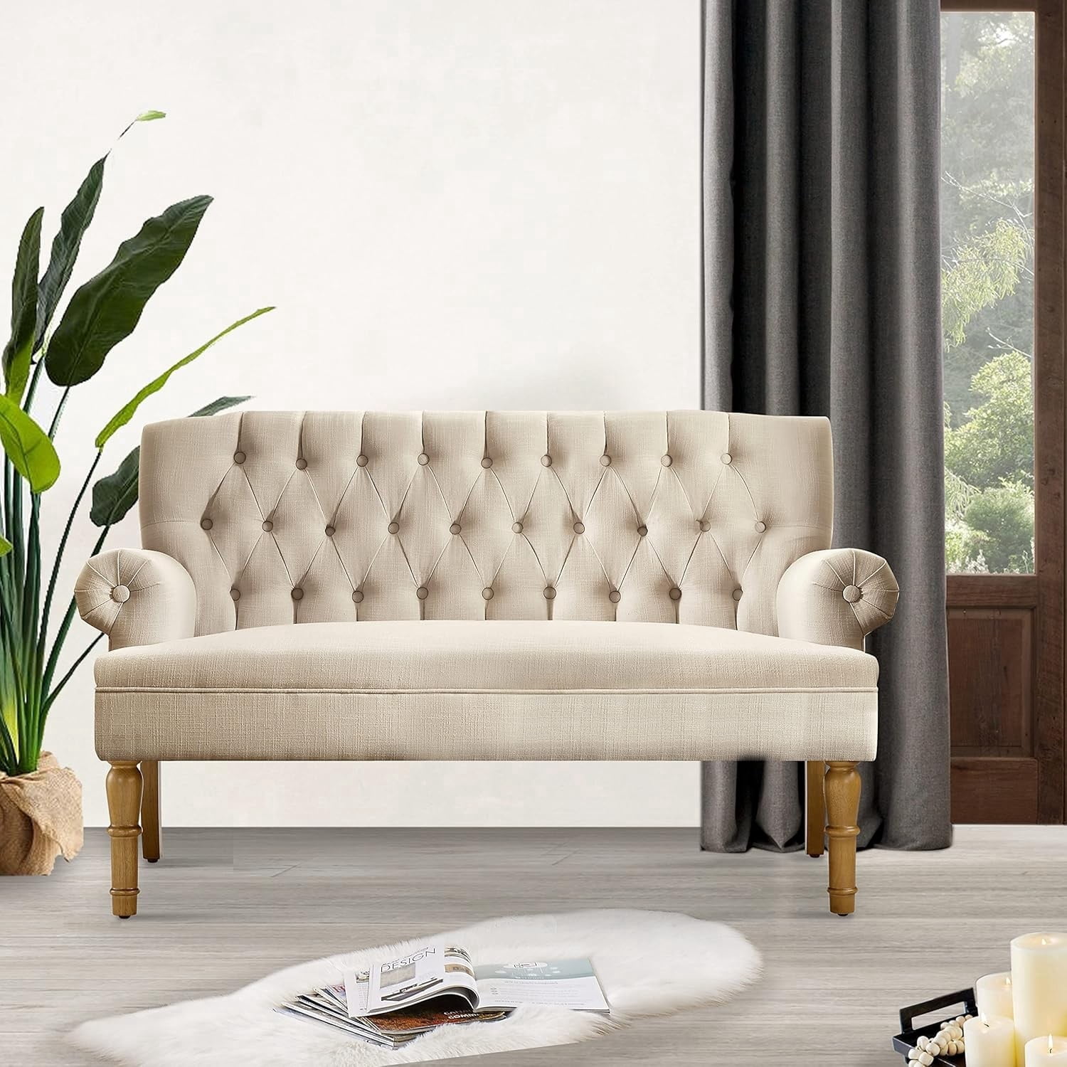 SENCHO GINSYTALIOR 59" W Loveseat Sofa, Mid Century Modern Decor Love Seat Couches for Living Room, Button Tufted Upholstered Small Couch for Bedroom