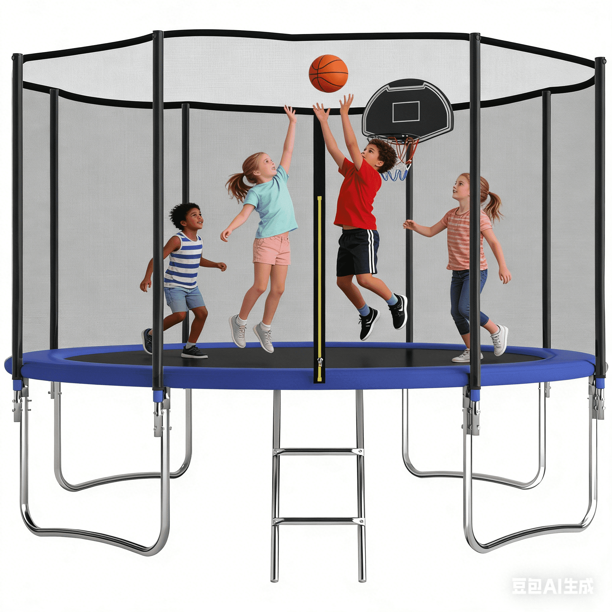 SENCHO GINSYTALIOR 10FT Outdoor Trampoline for Kids and Adults, Backyard Trampoline with Basketball Hoop , Enclosure Net and Ladder, Heavy Duty Trampoline Capacity for 2-6 Kids(10FT,Blue）