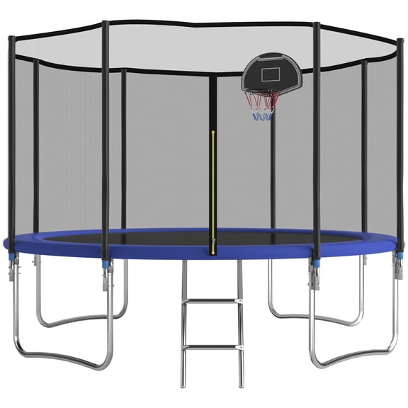 SENCHO GINSYTALIOR Trampoline 14FT 12FT 10FT Outdoor Trampoline for Kids and Adults,1500LBS Weight Capacity, with Basketball Hoop, Safety Enclosure,Ladder(12FT,Blue)