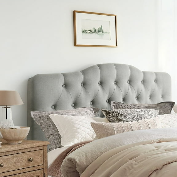 SENCHO GINSYTALIOR Adjustable Height Headboard with Linen Upholstery and Button Tufting for Bedroom, King, Classic Gray