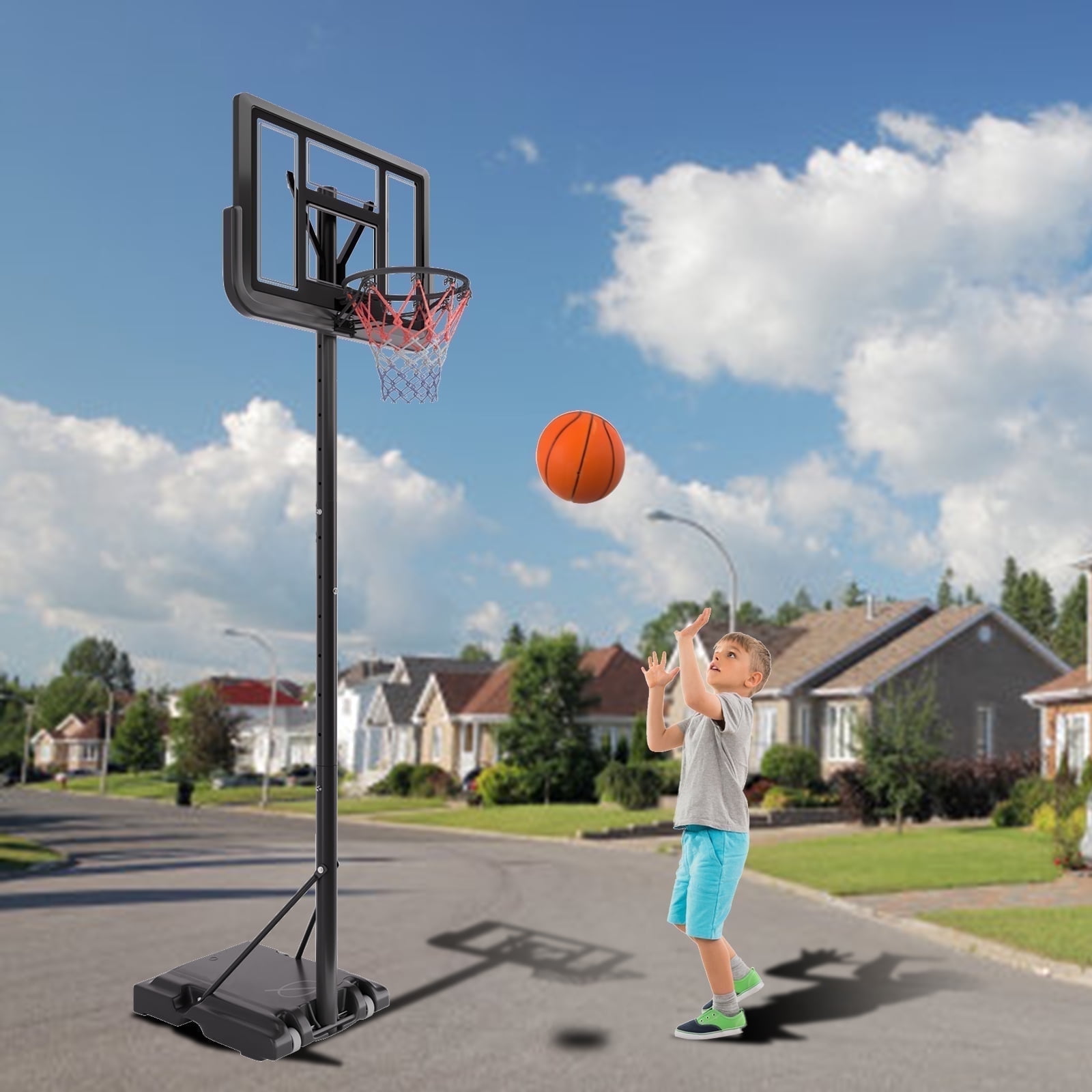 SENCHO GINSYTALIOR Basketball Hoop Outdoor 4.8-10ft Adjustable Goal System with 43 Inch Shatterproof Backboard, Enlarged Base,Shock Absorbent Rim,Portable Wheels for Kids/Youth/Adults in Backyard