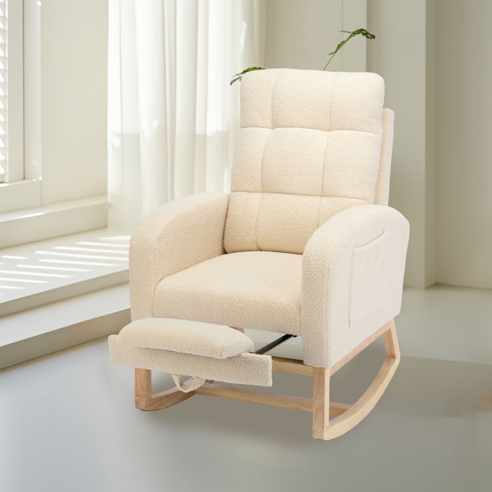 Avocahom Plush Lounge Chair With Ottoman - Moon-Shaped Armrest, Yellow Fabric, 330 Lbs Capacity, For Living Room & Reading - View #9