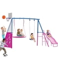 thumbnail image 1 of SENCHO GINSYTALIOR Swing Set With Climbing Ladder, Climbing Net, Trapeze bar, Hammock Swing, Belt Swing, Basketball hoop for Backyard, 1 of 8