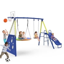 SENCHO GINSYTALIOR Swing Set With Climbing Ladder, Climbing Net, Trapeze bar, Hammock Swing, Belt Swing, Basketball hoop for Backyard