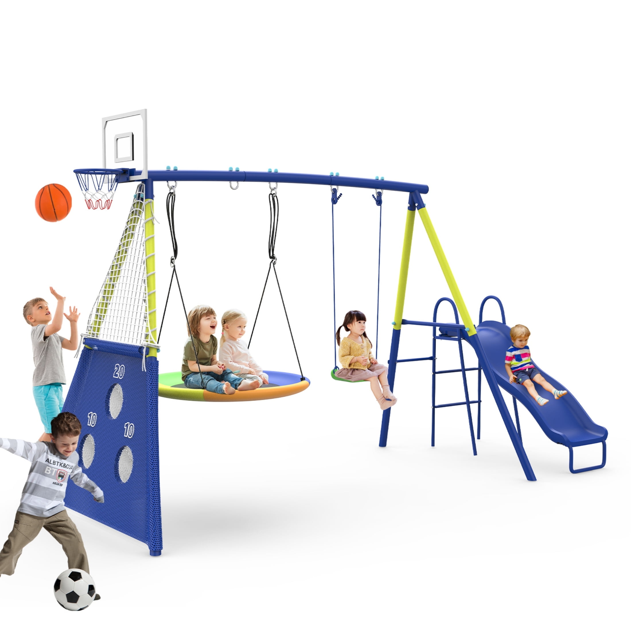 SENCHO GINSYTALIOR Swing Set for Kids Outdoor Swing Sets Heavy-Duty Metal Swing Set with Slide Backyard Swing Set Holds Up to 440lbs for Ages 3-8