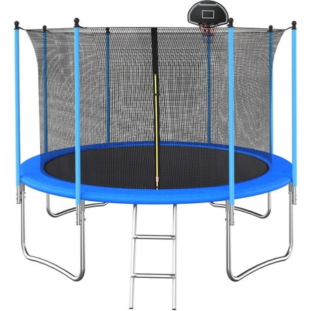 SENCHO GINSYTALIOR Trampoline 10FT for Kid Adult No Basketball Hoop Outdoor Trampoline with Safety Enclosure Net Ladder-In Net