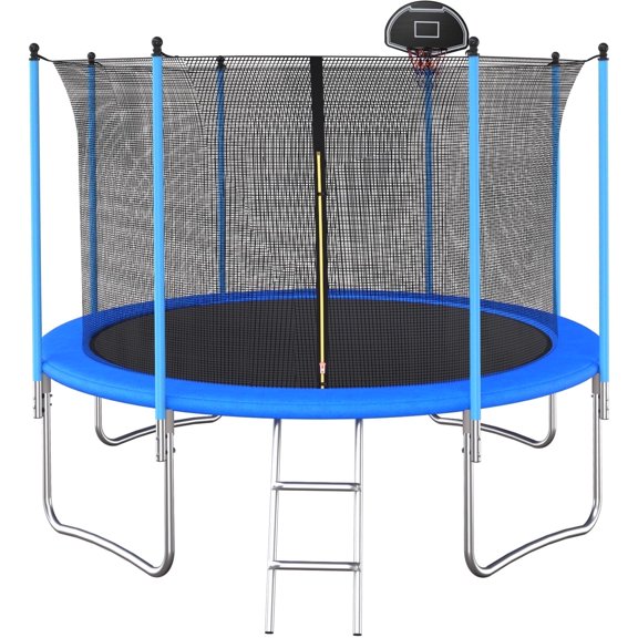 SENCHO GINSYTALIOR Trampoline 10FT for Kid Adult No Basketball Hoop Outdoor Trampoline with Safety Enclosure Net Ladder-In Net