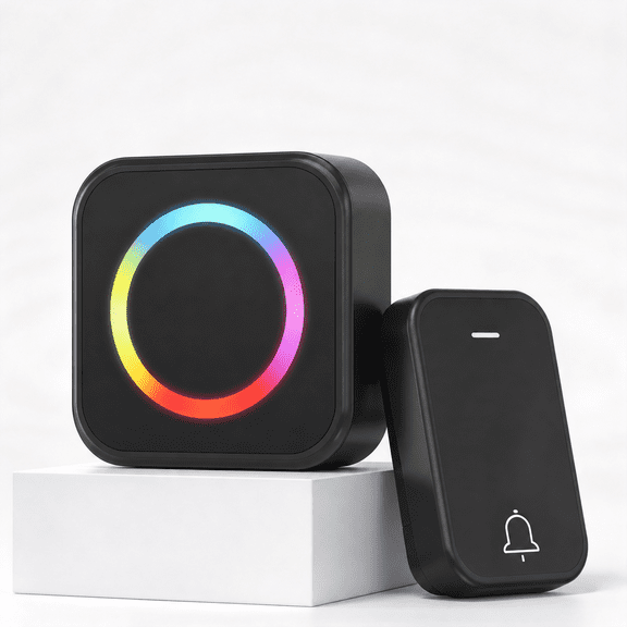 SENCKIT Self Powered Wireless Doorbell, No Battery Required Push Button,63 Selectable Chimes 090dB Adjustable Volume RGB Color Light Plug-in Receiver, Waterproof Outdoor Door Bell Kit for HomeHospit