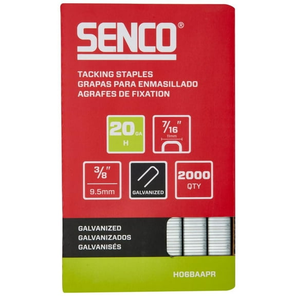 SENCO H06BAAPR 3/8" 20 Gauge 7/16" Crown Tacking Staples, Galvanized Finish 1,000 Count Pack