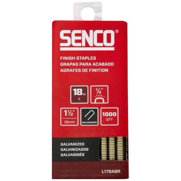 SENCO L17BABR 1-1/2" 18 Gauge 1/4" Crown Finish Staples, Galvanized Finish 1,000 Count Pack