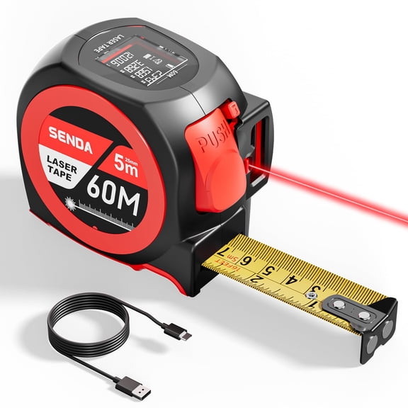 SENDA 3-in-1 Laser Tape Measure - 197Ft Rechargeable Laser Measuring Tape with 20 Data Storage & 16Ft Self-Locking Measuring Tool with Magnetic Hook - Pythagorean, Area, Volume, Ft/Ft+in/in/M Unit