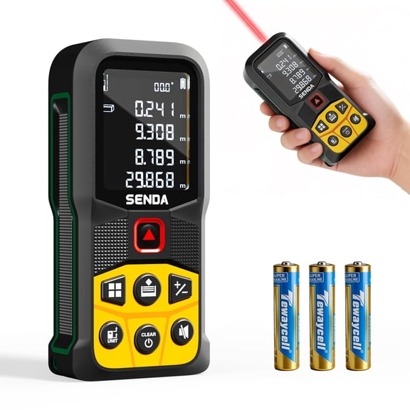 SENDA Laser Measure, 197Ft Digital Laser Measurement Tool with LCD Backlit Display, 1/16in Accuracy, in/Ft/Ft+in/M, 20 Sets Data Storage, Laser Distance Meter, Pythagorean Mode Distance/Area/Volume