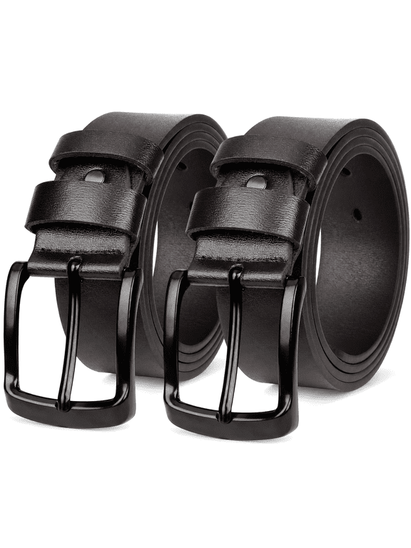 2 Pack Men's Leather Dress Belts,Every Day Leather Jeans Belt for Men Work Business Casual