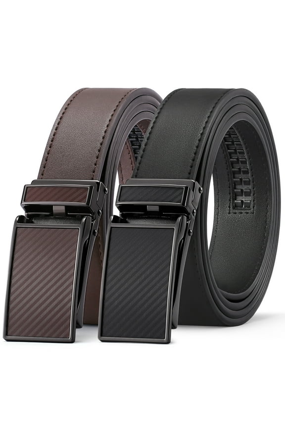 2 Pack Ratchet Belt for Men,Mens Leather Belt in Gift Set Box for Dress Casual,Size Adjustable Trim to Fit