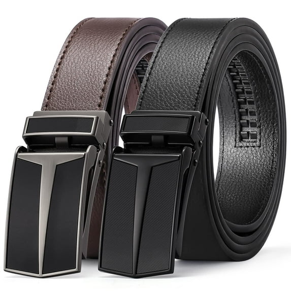 SENDEFN 2 Pack Ratchet Belt for Men,Mens Leather Belt in Gift Set Box for Dress Casual,Size Adjustable Trim to Fit