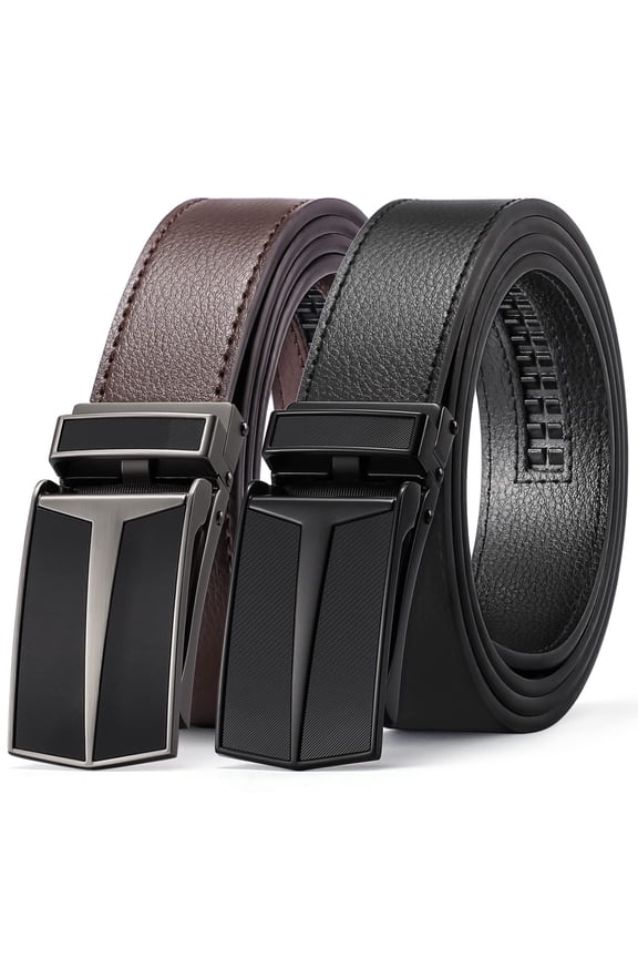 2 Pack Ratchet Belt for Men,Mens Leather Belt in Gift Set Box for Dress Casual,Size Adjustable Trim to Fit