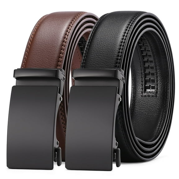 SENDEFN 2 Pack Ratchet Belt for Men,Mens Leather Belt in Gift Set Box for Dress Casual,Size Adjustable Trim to Fit