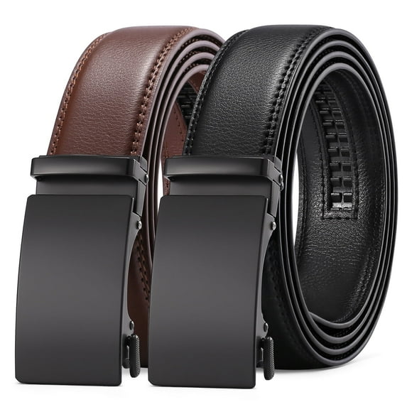 SENDEFN 2 Pack Ratchet Belt for Men,Mens Leather Belt in Gift Set Box for Dress Casual,Size Adjustable Trim to Fit