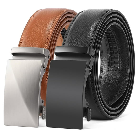 SENDEFN 2 Pack Ratchet Belt for Men,Mens Leather Belt in Gift Set Box for Dress Casual,Size Adjustable Trim to Fit