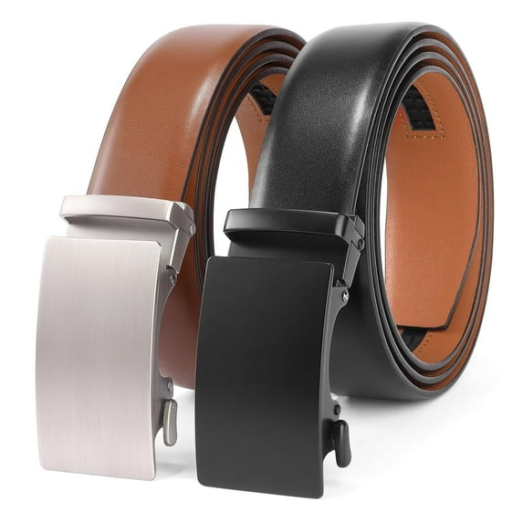 SENDEFN 2 Pack Ratchet Belt for Men,Mens Leather Belt in Gift Set Box for Dress Casual,Size Adjustable Trim to Fit