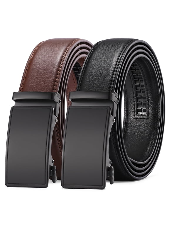 2 Pack Ratchet Belt for Men,Mens Leather Belt in Gift Set Box for Dress Casual,Size Adjustable Trim to Fit