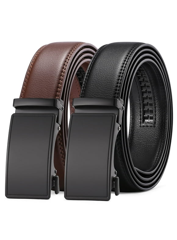 2 Pack Ratchet Belt for Men,Mens Leather Belt in Gift Set Box for Dress Casual,Size Adjustable Trim to Fit