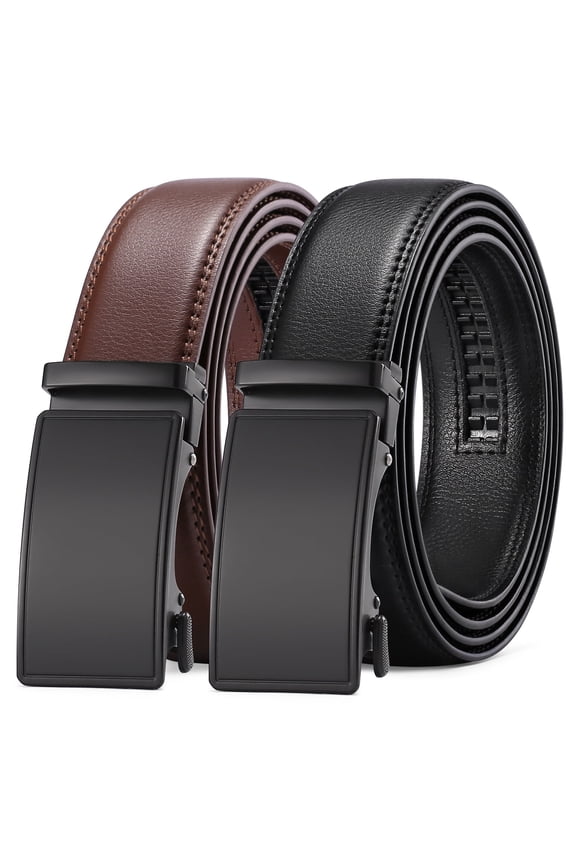 2 Pack Ratchet Belt for Men,Mens Leather Belt in Gift Set Box for Dress Casual,Size Adjustable Trim to Fit