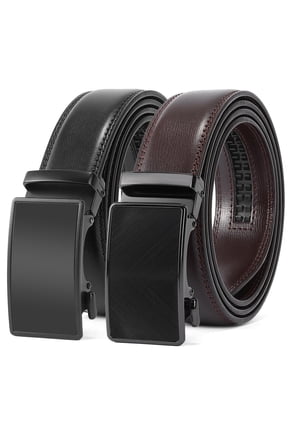 2 Pack Ratchet Belt for Men,Mens Leather Belt in Gift Set Box for Dress Casual,Size Adjustable Trim to Fit