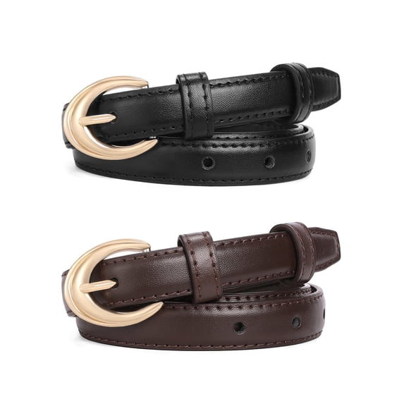 SENDEFN 2 Pack Women Belts For Jeans Dresses Pants Ladies Leather Waist Belt with Gold Buckle