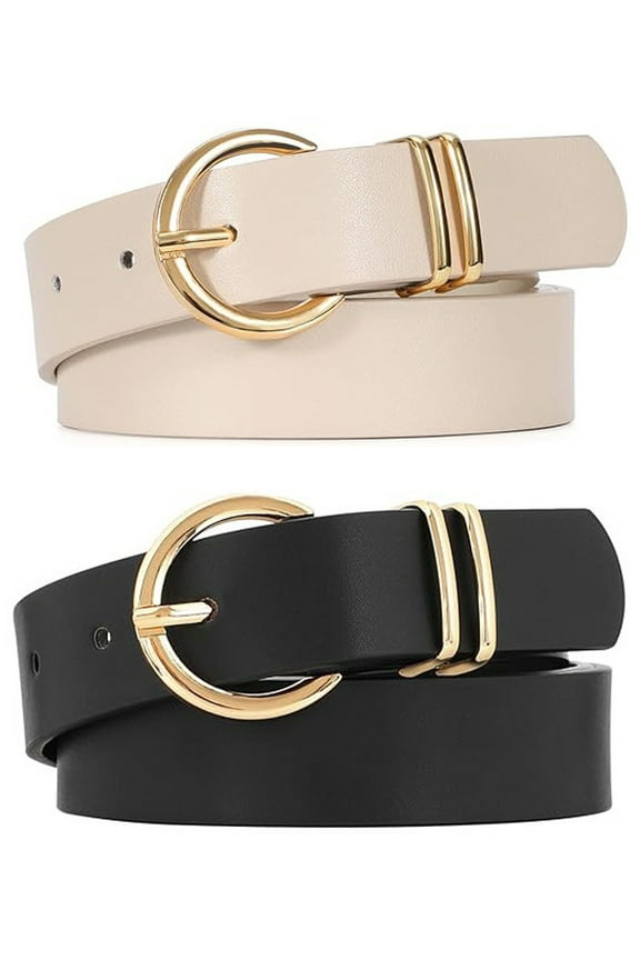 2 Pack Women Leather Belts with Pin Buckle Waist Belt for Jeans Pants Dresses