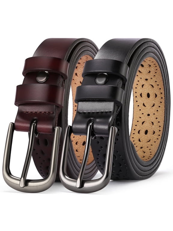 2 Pack Women Leather Belts with Pin Buckle Waist Belt for Jeans Pants Dresses