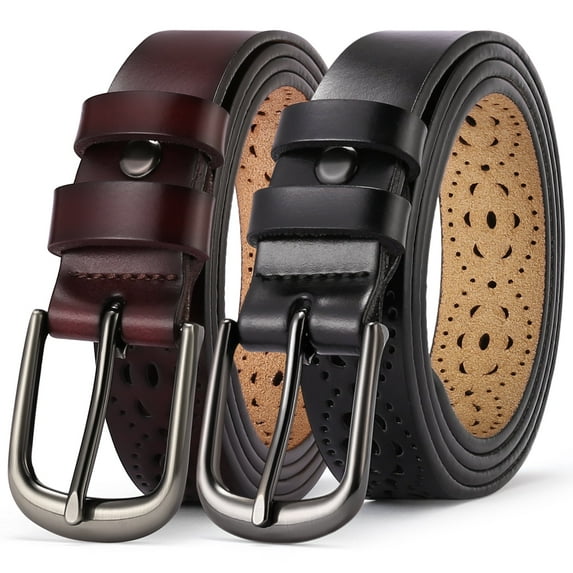 SENDEFN 2 Pack Women Leather Belts with Pin Buckle Waist Belt for Jeans Pants Dresses