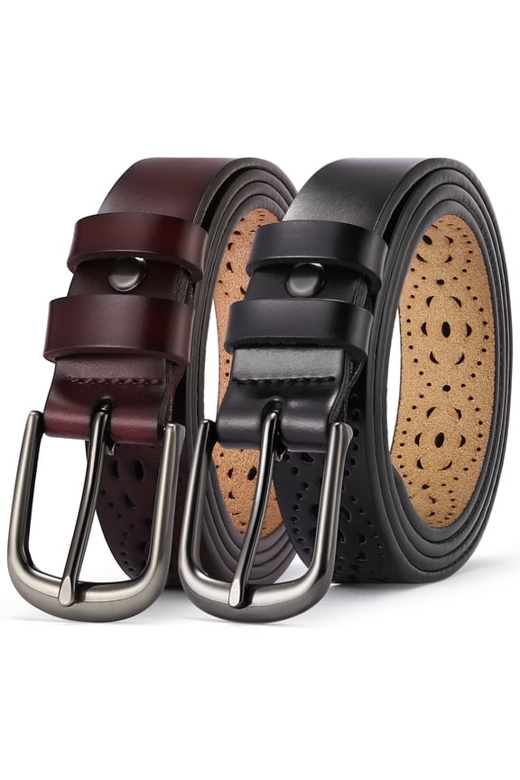 2 Pack Women Leather Belts with Pin Buckle Waist Belt for Jeans Pants Dresses