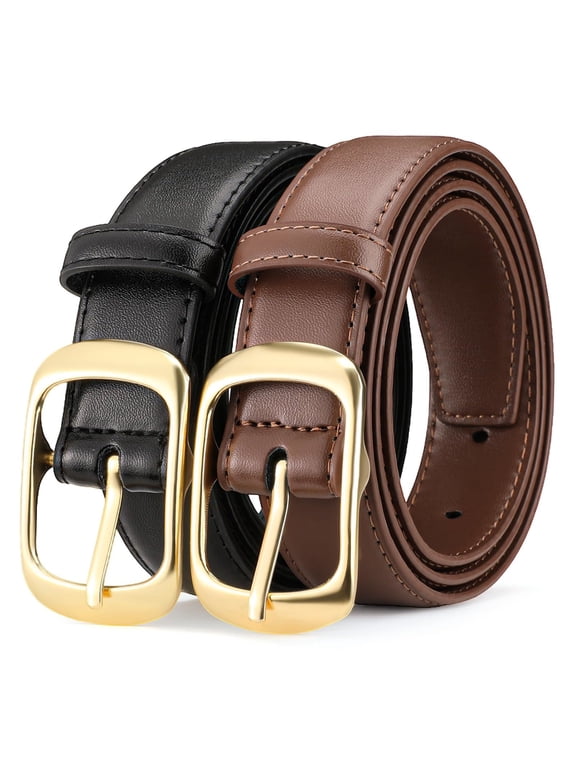 2 Pack Women Leather Belts with Pin Buckle Waist Belt for Jeans Pants Dresses