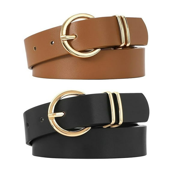SENDEFN 2 Pack Women Leather Belts with Pin Buckle Waist Belt for Jeans Pants Dresses