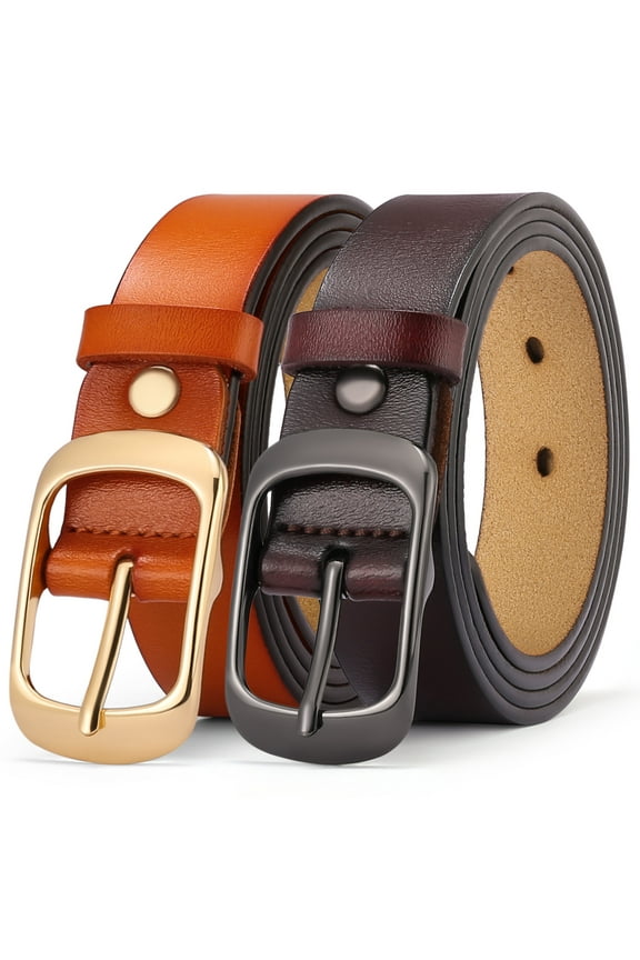 2 Pack Women Leather Belts with Pin Buckle Waist Belt for Jeans Pants Dresses