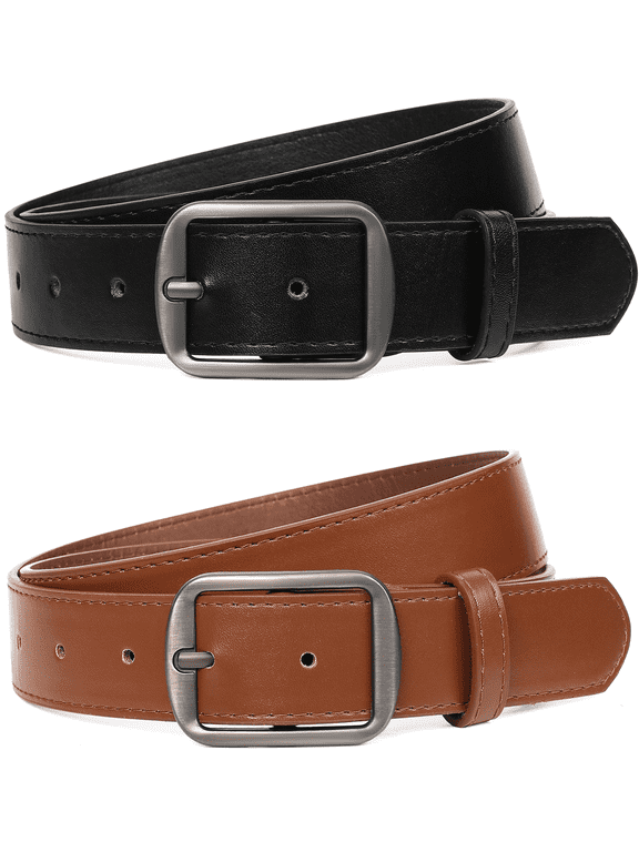 2 Pack Women's Soft Leather Belt for Jeans Pants Dress Fashion Ladies Waist Belt with Elegant Buckle