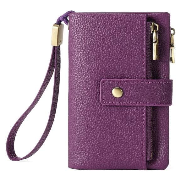 SENDEFN Durable Women's RFID Blocking Bifold Wallet, Dark and Purple