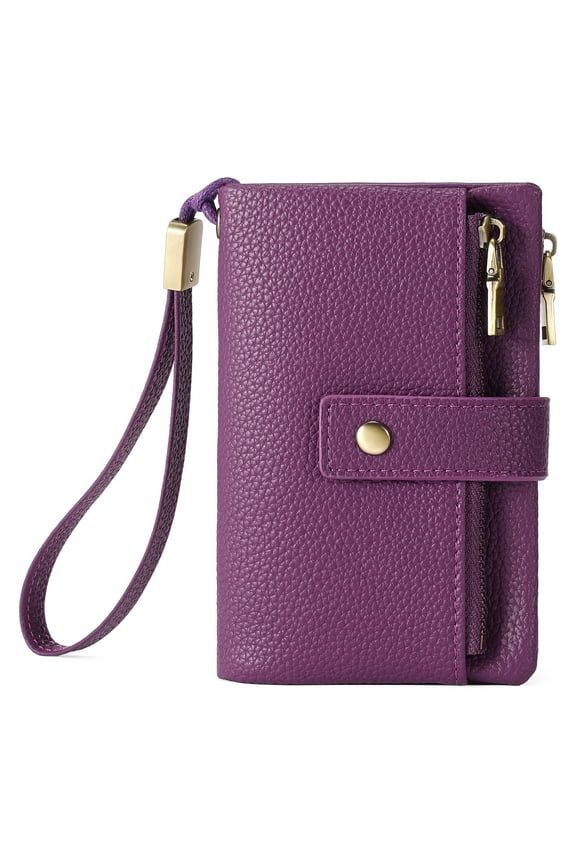 Durable Women's RFID Blocking Bifold Wallet, Dark and Purple