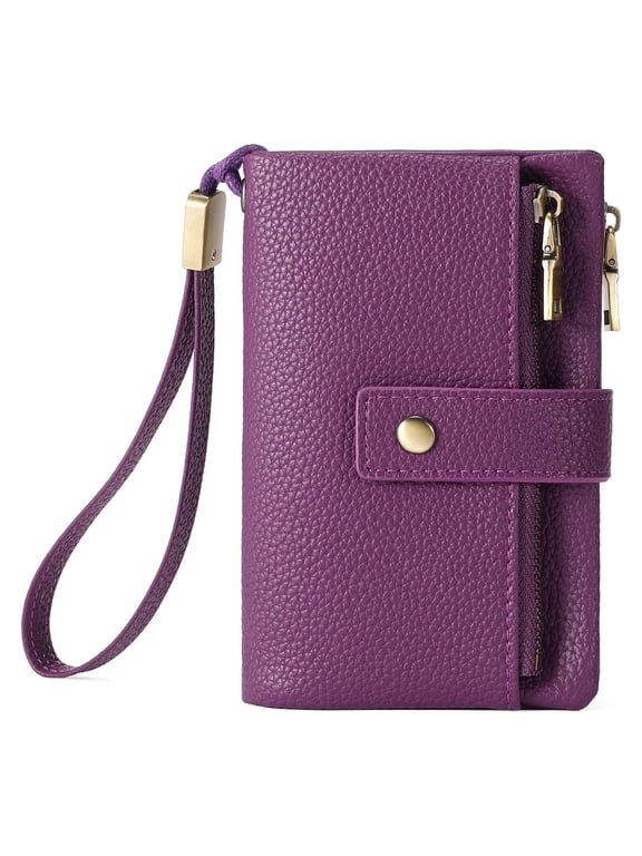 Durable Women's RFID Blocking Bifold Wallet, Dark and Purple