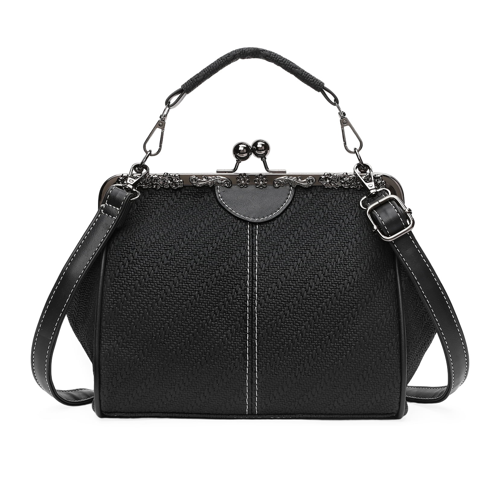 SENDEFN Handbag for Women Shoulder Bag Kiss Lock Medium Top Handle Satchel Purse Retro Crossbody Bag Evening Clutch Purses