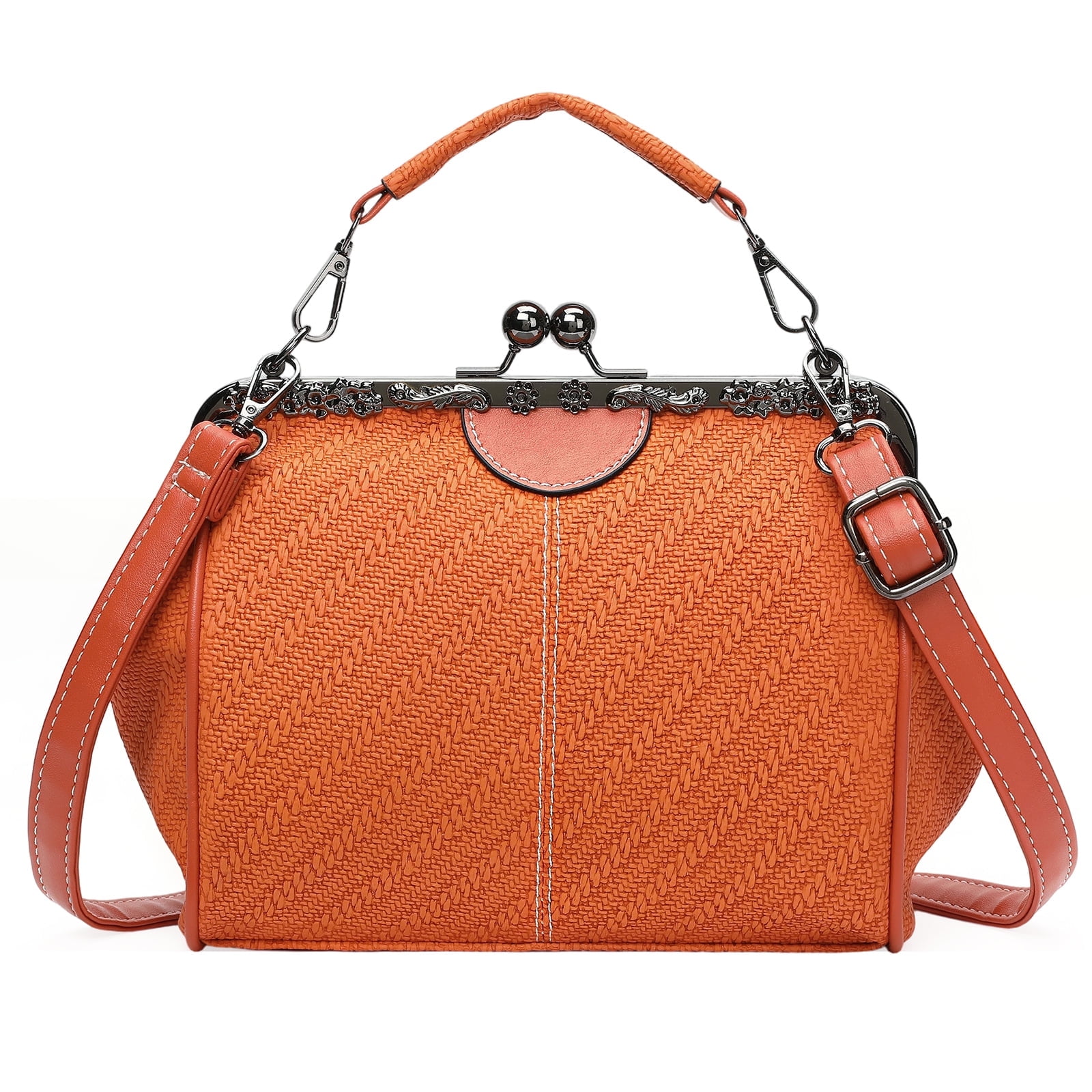 SENDEFN Handbag for Women Shoulder Bag Kiss Lock Medium Top Handle Satchel Purse Retro Crossbody Bag Evening Clutch Purses