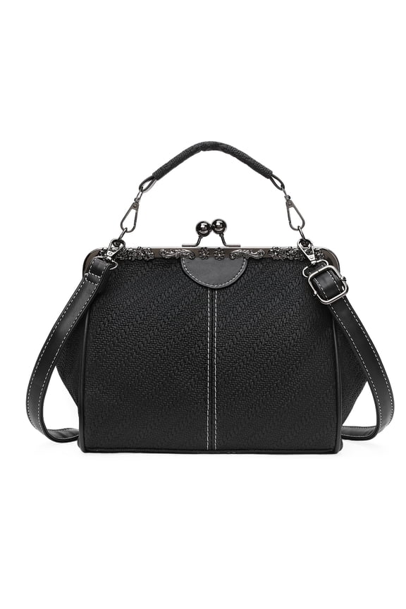 Handbag for Women Shoulder Bag Kiss Lock Medium Top Handle Satchel Purse Retro Crossbody Bag Evening Clutch Purses
