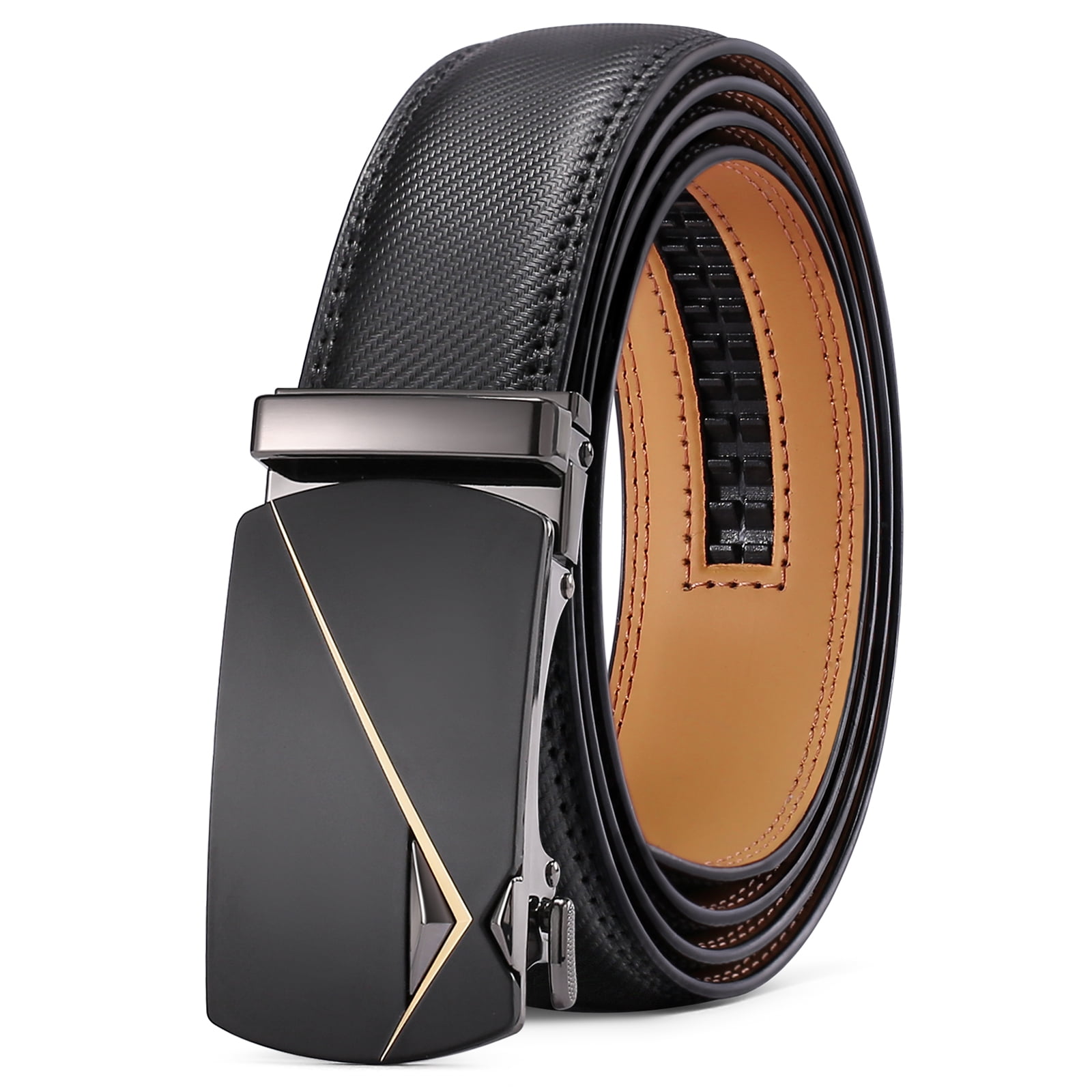 SENDEFN Leather Belt for Men Automatic Ratchet Buckle Slide Dress Casual  Belts 1 3/8'' Wide, Adjustable Trim to Fit 
