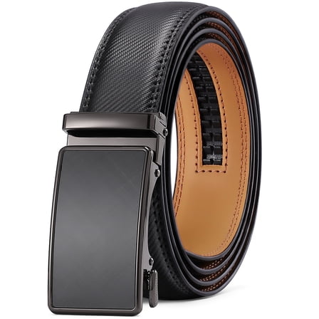 SENDEFN Leather Belt for Men Automatic Ratchet Buckle Slide Dress Casual Belts 1 3/8'' Wide, Adjustable Trim to Fit