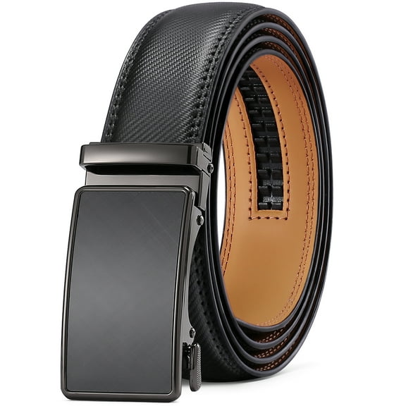 SENDEFN Leather Belt for Men Automatic Ratchet Buckle Slide Dress Casual Belts 1 3/8'' Wide, Adjustable Trim to Fit