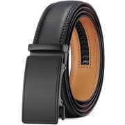 Leather Belt for Men Automatic Ratchet Buckle Slide Dress Casual Belts 1 3/8'' Wide, Adjustable Trim to Fit